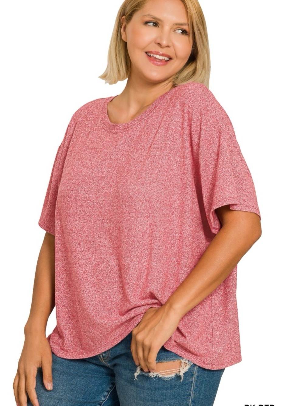 NEW!Plus Size Dark Red Plus soft melange short sleeve tee & long pants set SZ 1X - Picture 3 of 7